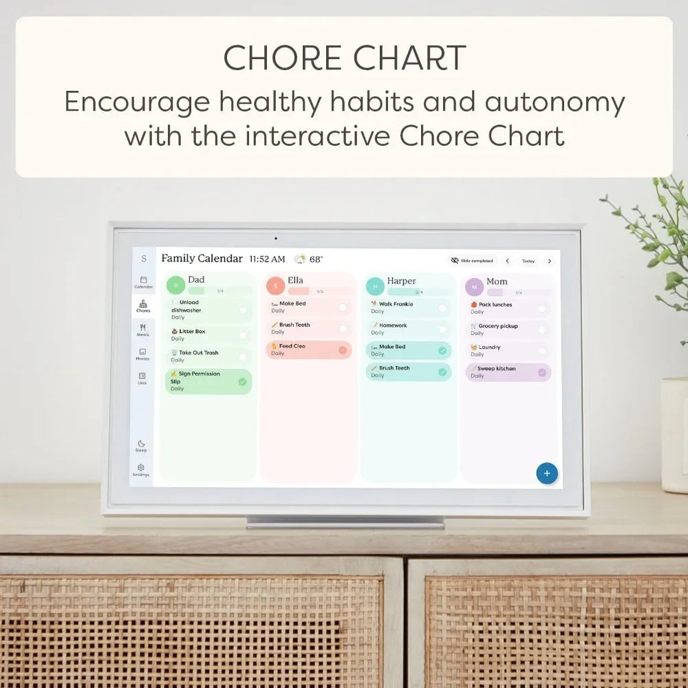 10 Inch Digital Frame Perpetual Calendar Chore Chart Photo Video Play Smart Touchscreen Display for Family Schedules