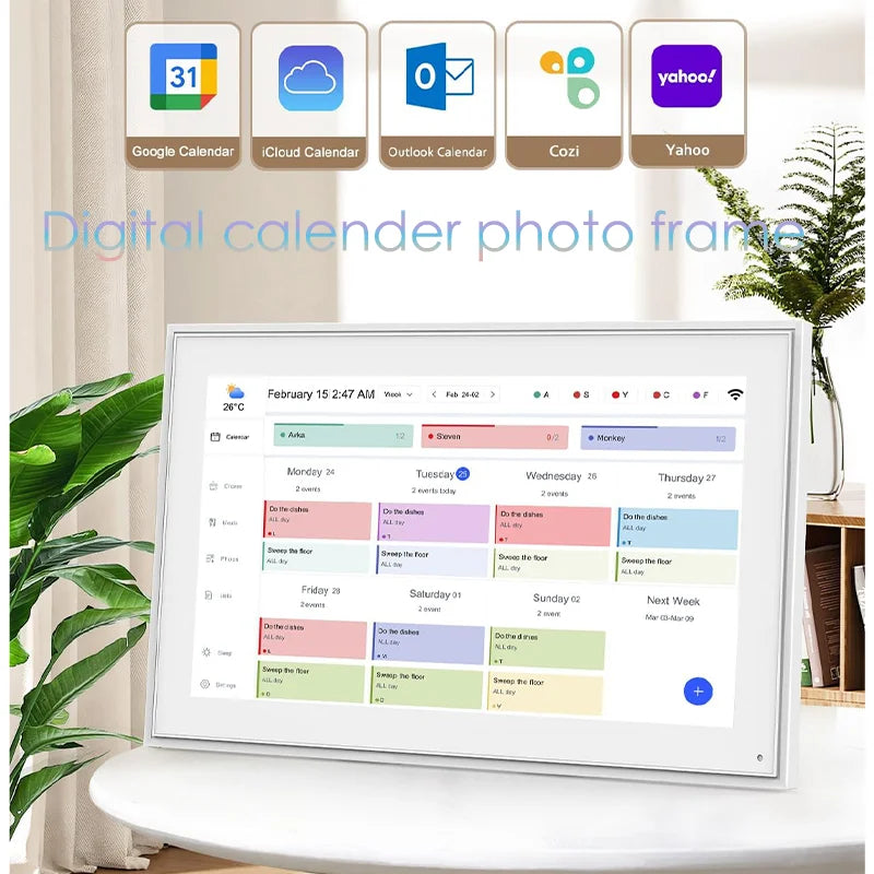 10 Inch Digital Frame Perpetual Calendar Chore Chart Photo Video Play Smart Touchscreen Display for Family Schedules