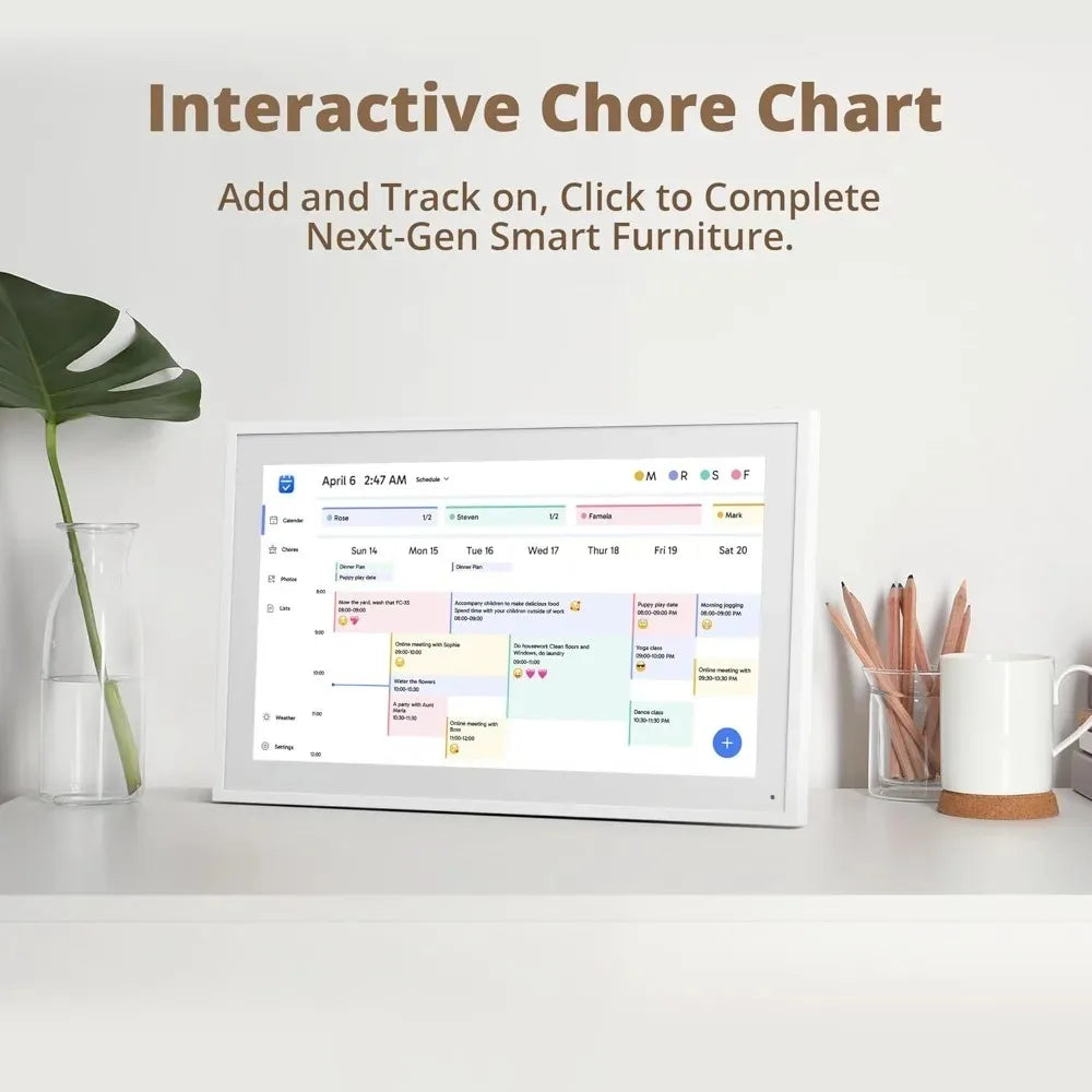10 Inch Digital Frame Perpetual Calendar Chore Chart Photo Video Play Smart Touchscreen Display for Family Schedules