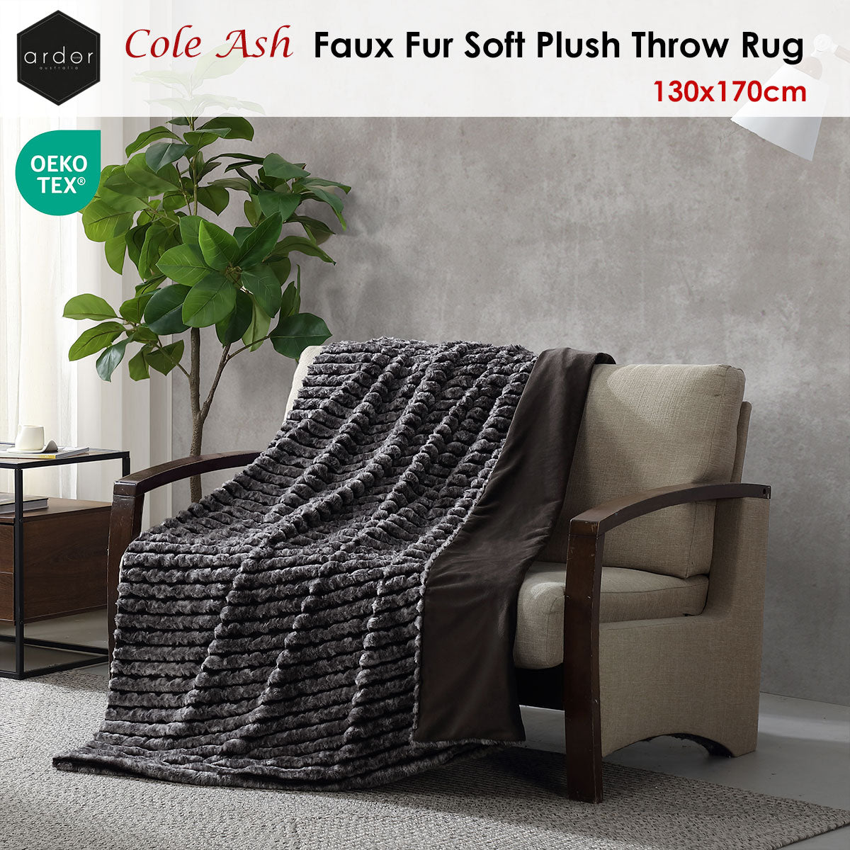 Ash Striped Faux Fur Soft Plush Throw Rug