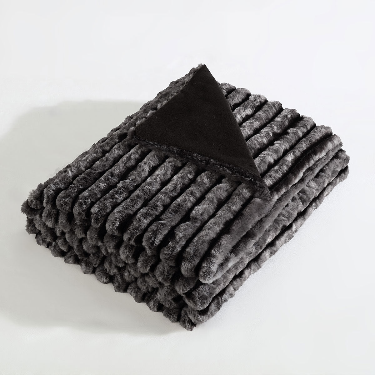 Ash Striped Faux Fur Soft Plush Throw Rug
