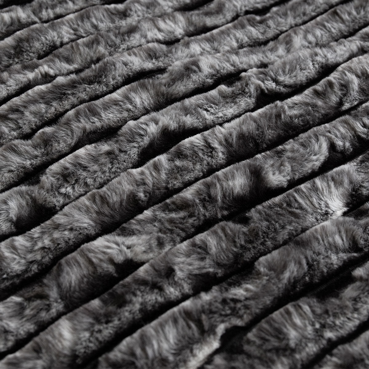 Ash Striped Faux Fur Soft Plush Throw Rug