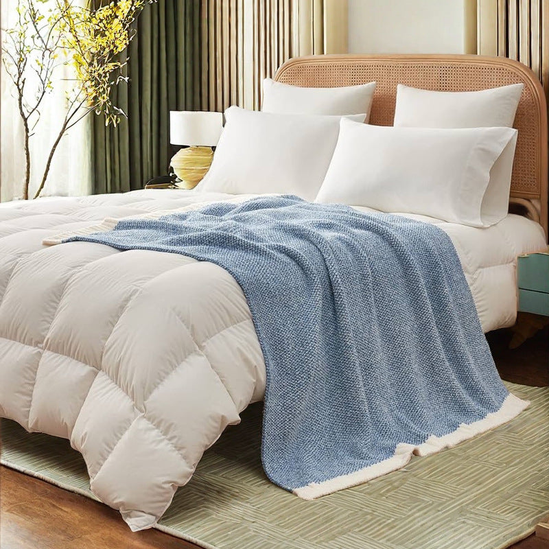 Blue and White Knit Throw Blanket