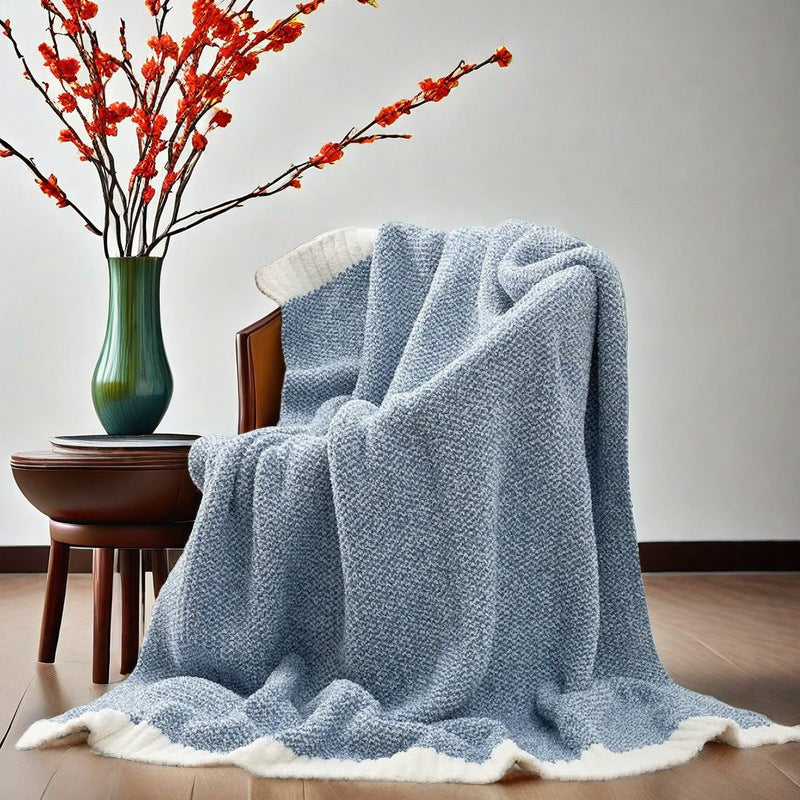 Blue and White Knit Throw Blanket