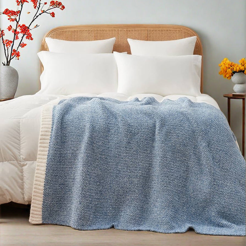 Blue and White Knit Throw Blanket