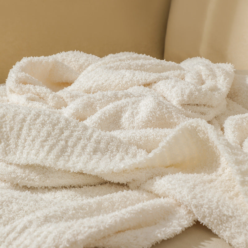 Beige Solid Color Knitted Blanket