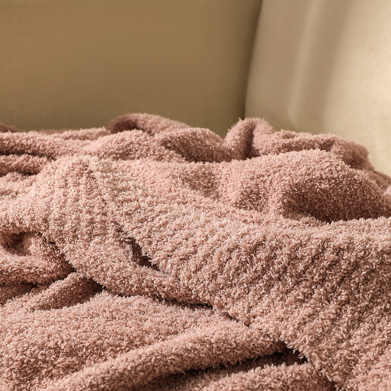 Pink Solid Color Knitted Blanket