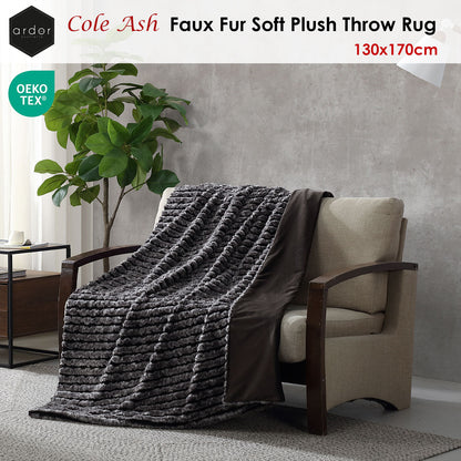 Ash Striped Faux Fur Soft Plush Throw Rug