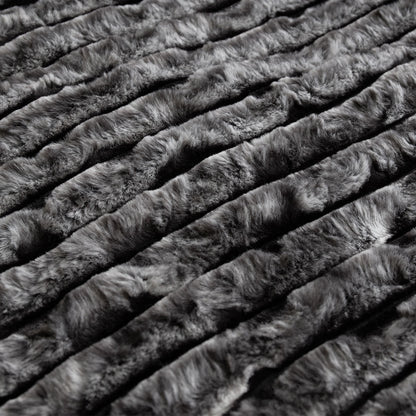 Ash Striped Faux Fur Soft Plush Throw Rug