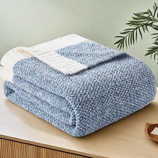 Blue and White Knit Throw Blanket