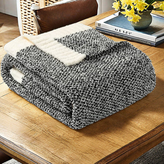 Black and White Knit Throw Blanket